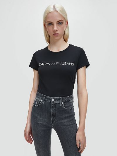Calvin Klein Ruhák HU676690 | Calvin Klein Slim Logo Női Póló Fekete